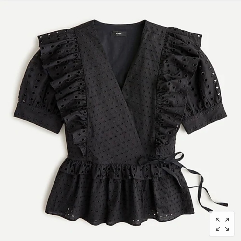 J Crew Black Eyelit Wrap Top